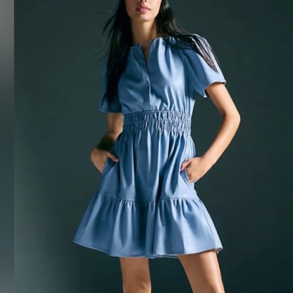 Anthropologie Somerset Mini Dress Blue Faux Leather